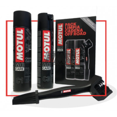 Spray C1 + C3 kit limpeza e lubrificação corrente / CROSS / OFF ROAD / 400ML + 400ML + ESCOVA - MOTUL